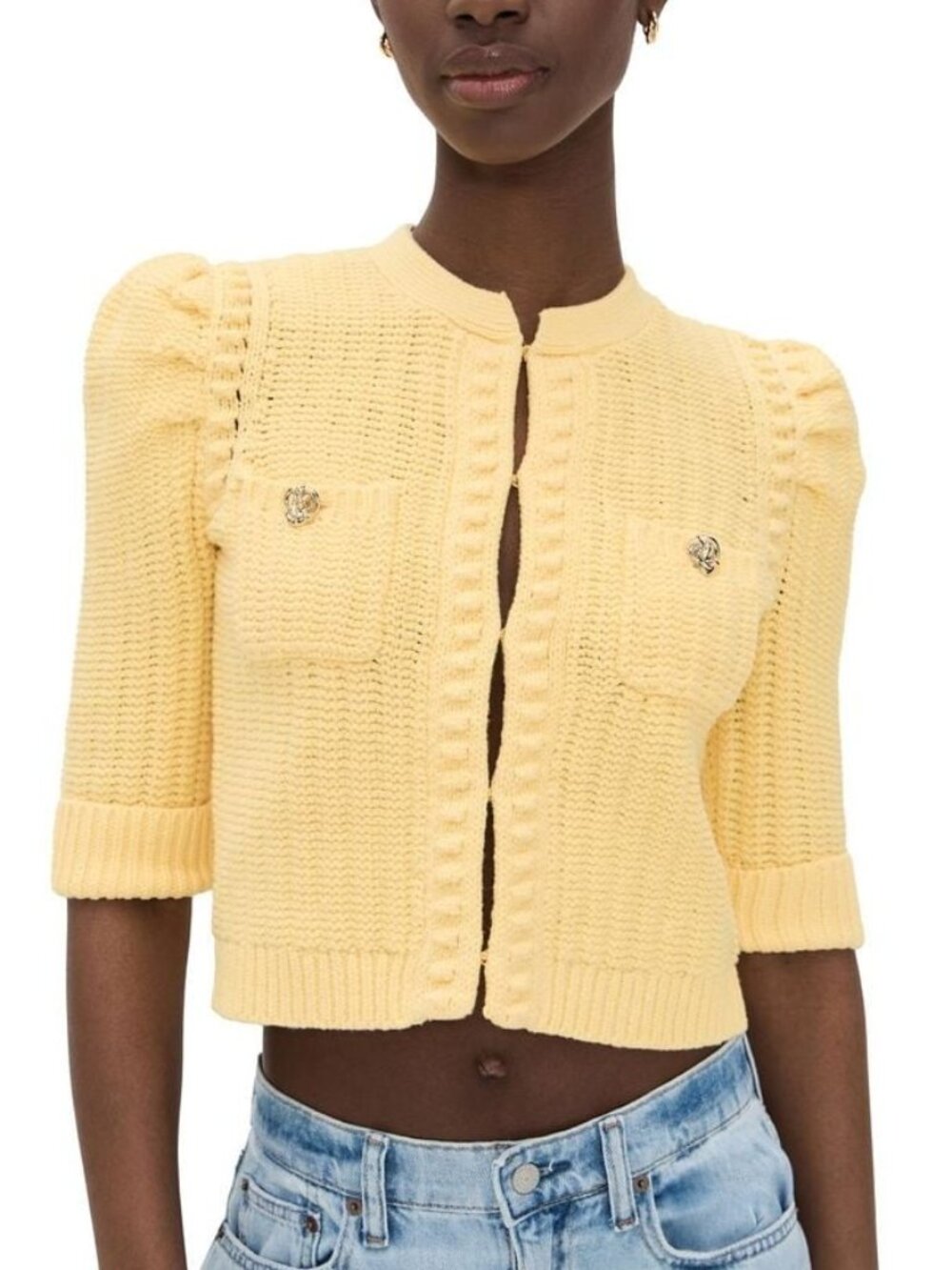 NEW L'AGENCIE Delilah Crop Textured Cardigan Size Small Yellow